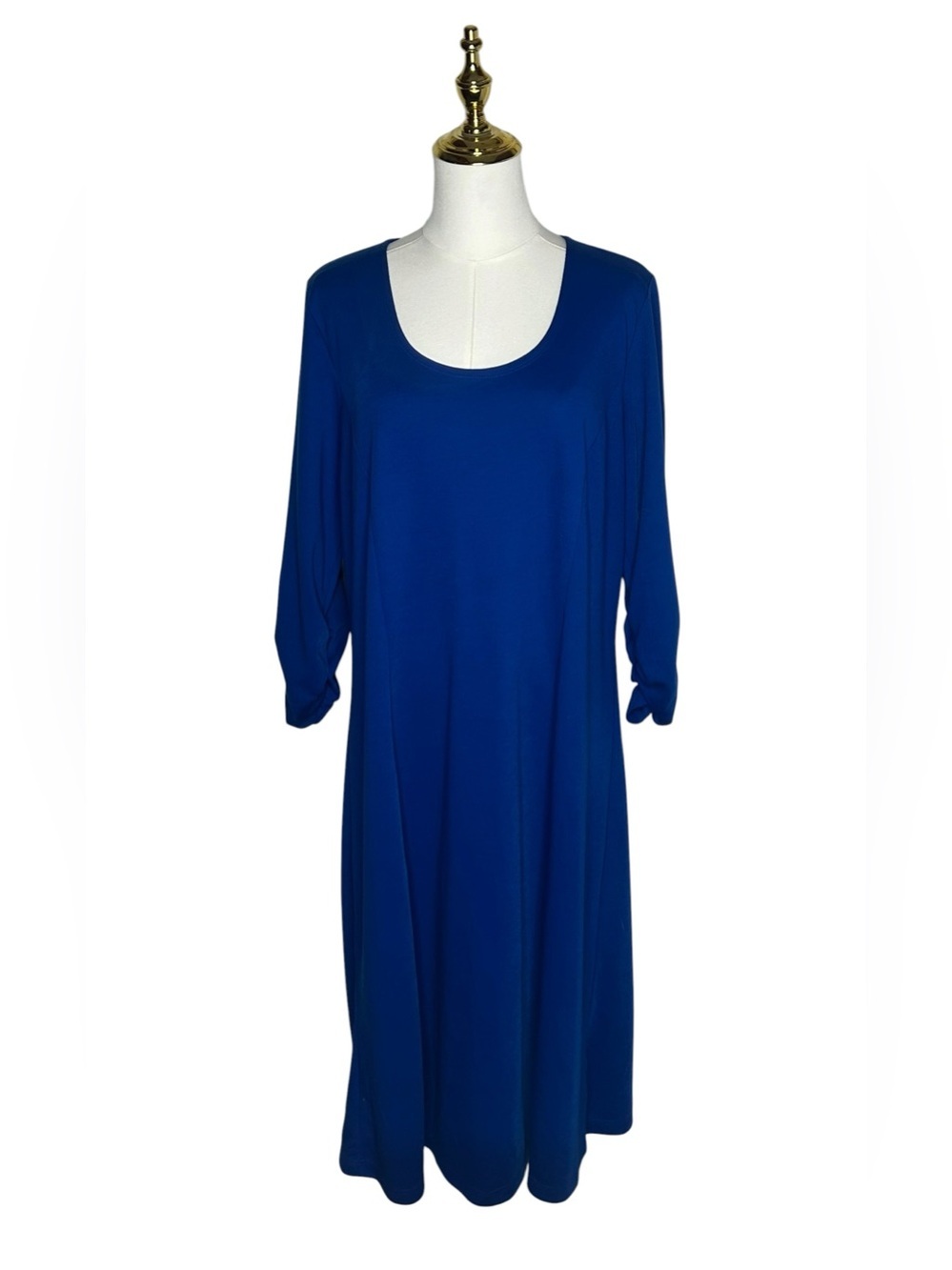 Susan Graver Blue Swing Midi Dress Scoop Neck Sz L Stretch Minimalist Babydoll